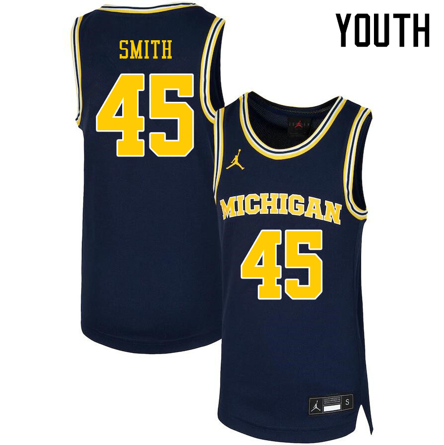 Youth #45 Cooper Smith Michigan Wolverines College Basketball Jerseys Sale-Navy